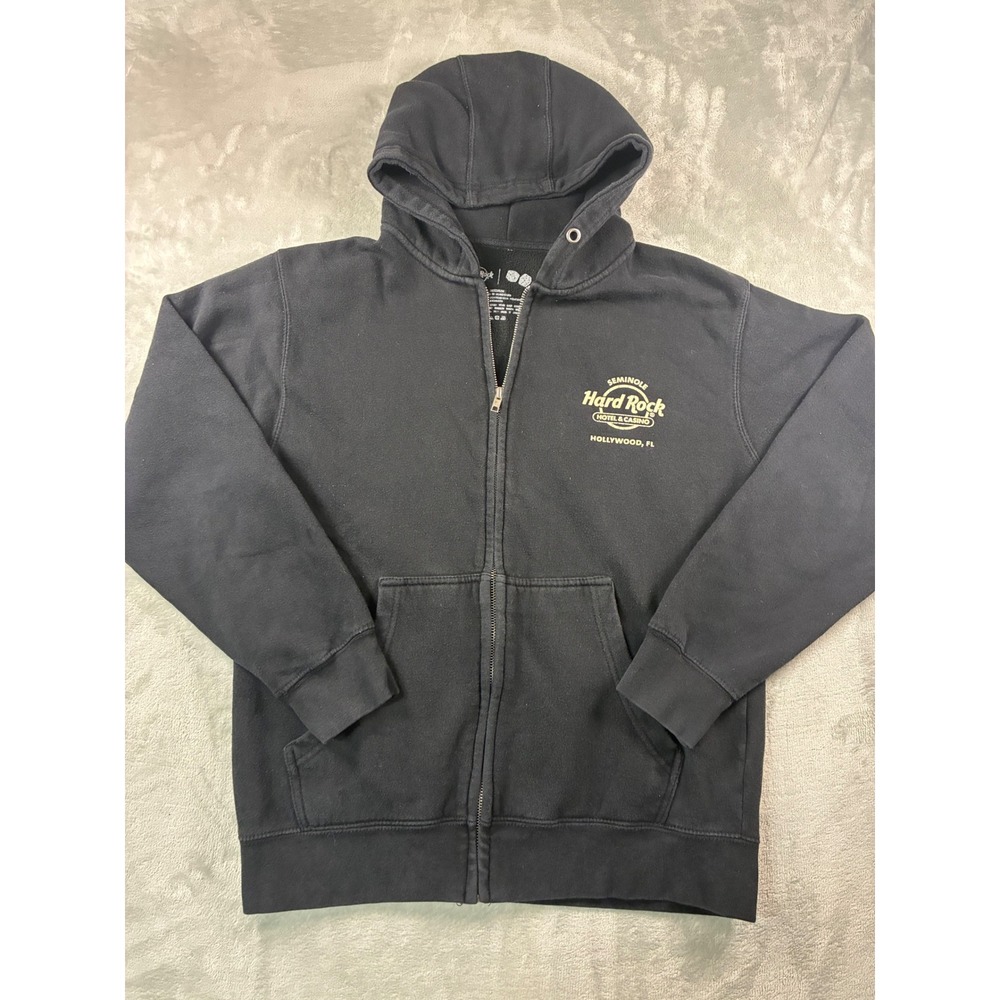Hard Rock Hotel Casino Hollywood FL Zip Up Hoodie Mens Medium Black Sweatshirt